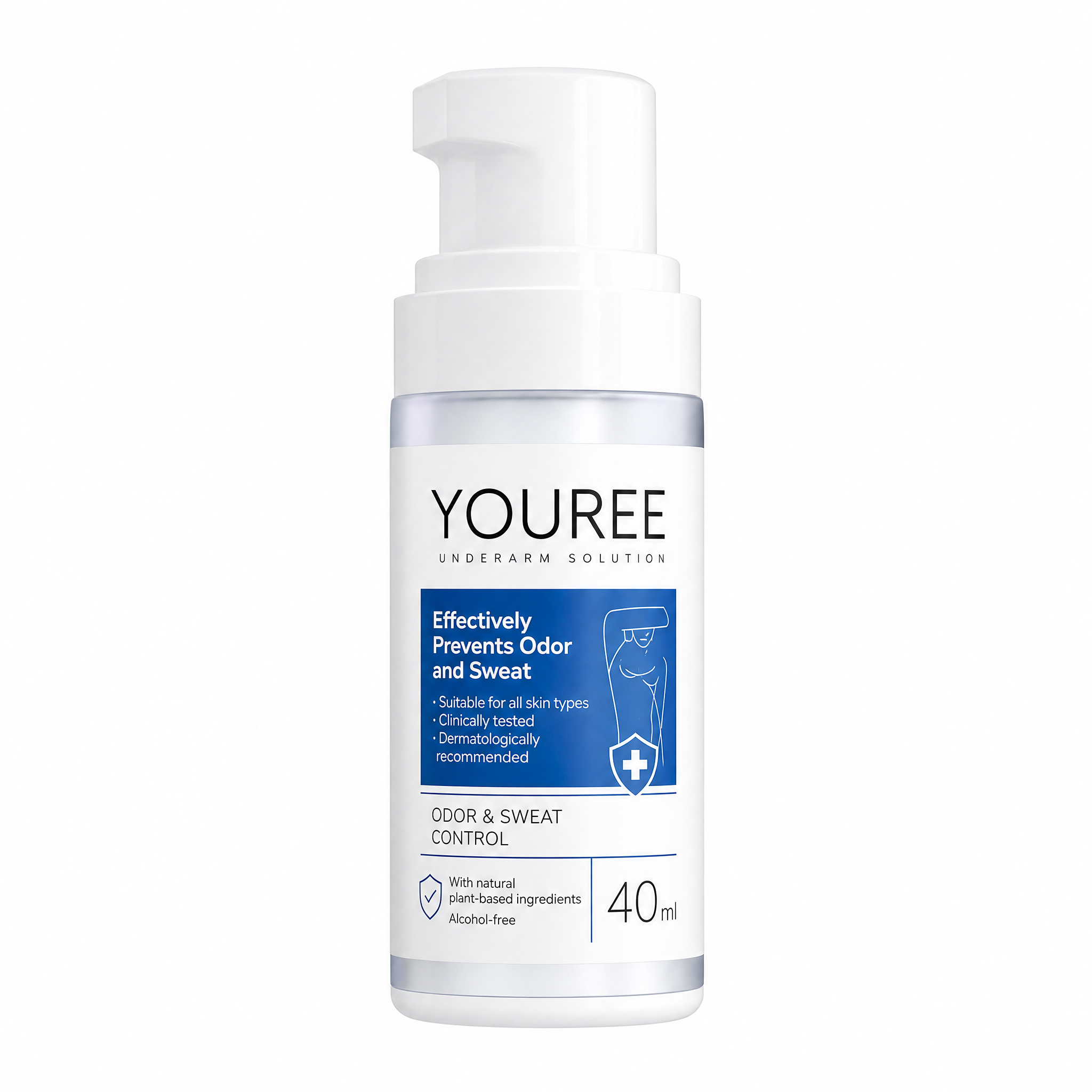 YOUREE Underarm Solution Extra Strength Antiperspirant Spray, 40ml. Effectively prevents odor and sweat, suitable for all skin types, clinically tested and dermatologically recommended. Formulated with natural plant-based ingredients and alcohol-free.